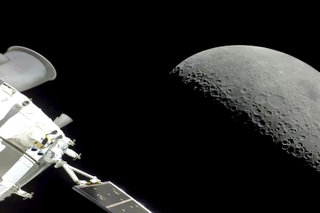 NASA’s Orion spacecraft flew past the moon on Monday. Photo: Nasa via AP