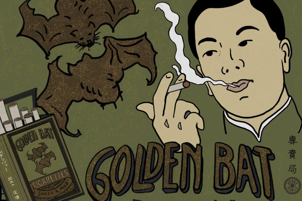 “Golden Bat Cigarettes I”, part of Samuel Porteous’ “Old Shanghai Reimagined” exhibition. The Shanghai-based Canadian artist drew inspiration for his work from vintage adverts for three cigarette brands popular in 1930s China, one of which hid a dirty secret. Illustration: Samuel Porteous