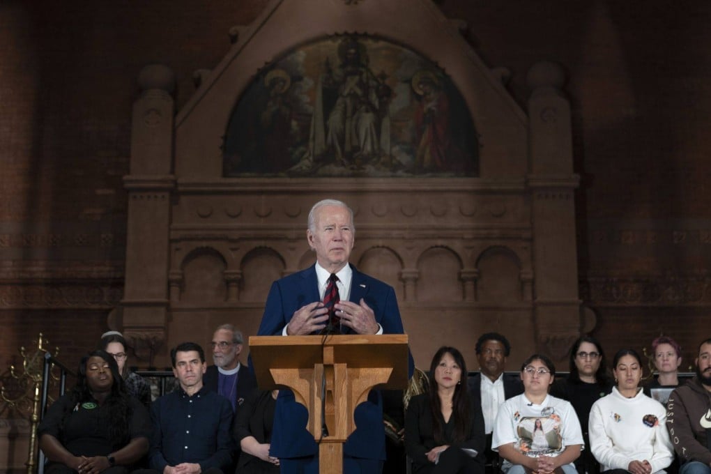 US President Joe Biden speaks at the 10th annual national vigil for all victims of gun violence at St. Mark’s Episcopal Church in Washington on Wednesday. Photo: Bloomberg