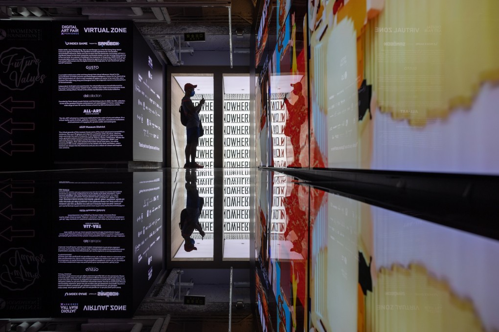 A man visits the Digital Art Fair Xperience in Hong Kong on October 21. The exhibition featured the work of local and international artists, using interactive Web3 technologies including blockchain and virtual reality. Photo: EPA-EFE