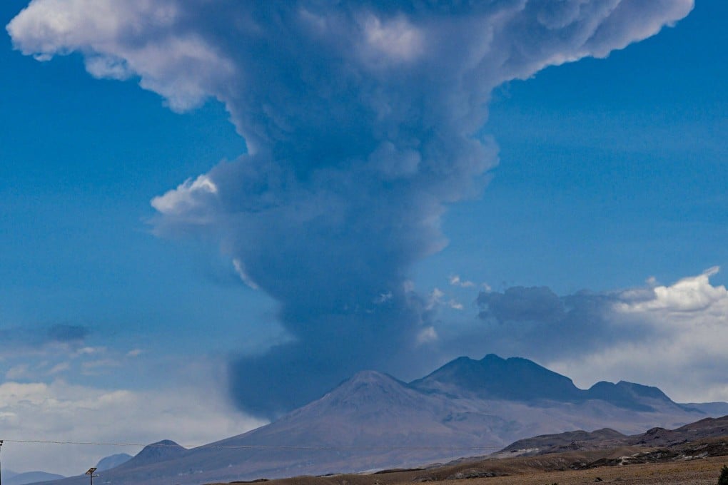 The Lascar volcano during an eruptive pulse in Peine, Antofagasta region, Chile on Saturday. Photo: AFP