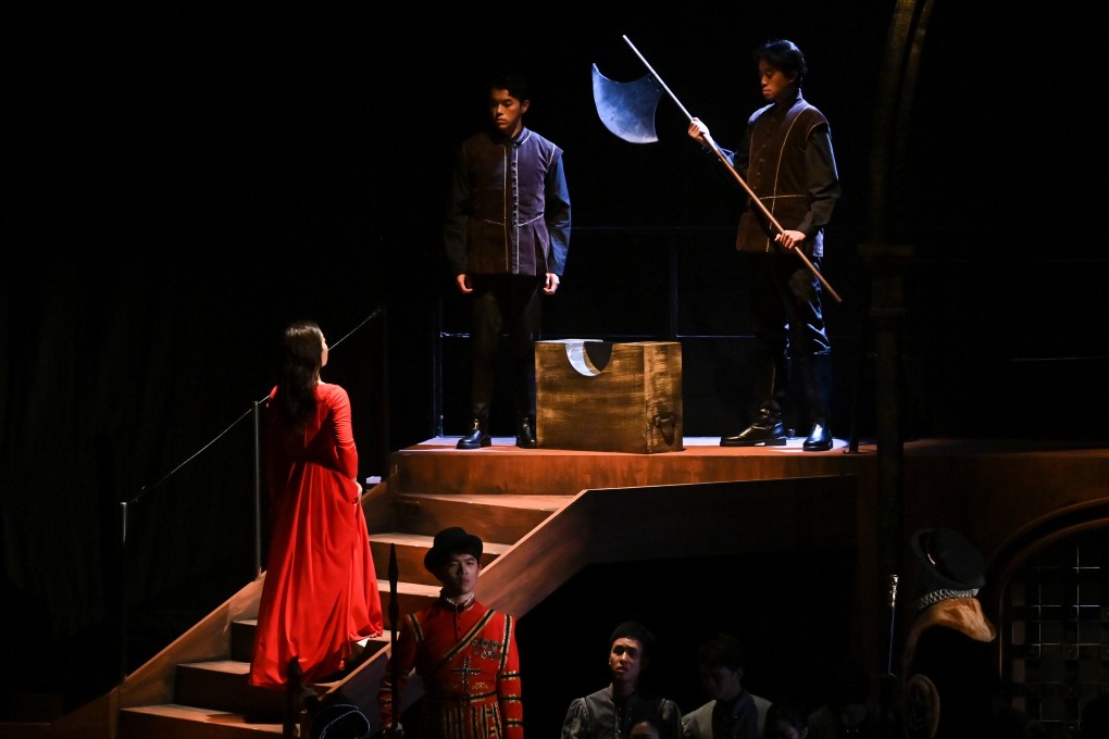 Lee Sang-eun as Mary, Queen of Scots (left) facing execution in a scene from Musica Viva’s production of Donizetti’s opera “Maria Stuarda”. Photo: Titan Lam