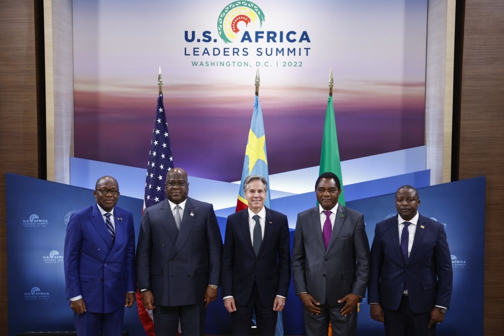 US Secretary Antony Blinken with Democratic Republic of the Congo Foreign Minister Christophe Lutundula, Democratic Republic of the Congo President Felix Tshisekedi, Zambia’s President Hakainde Hichilema and Zambian Foreign Minister Stanley Kakubo. Photo: AP
