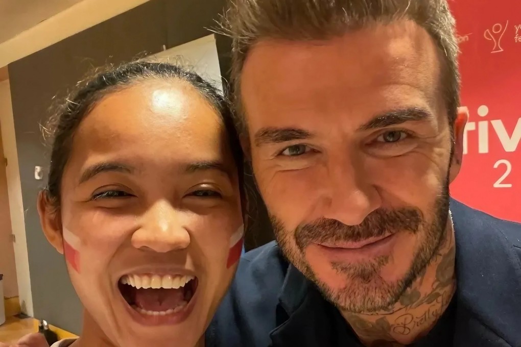 Angela Hifuma of Li Po Chun United World College of Hong Kong with David Beckham. Photo: Handout