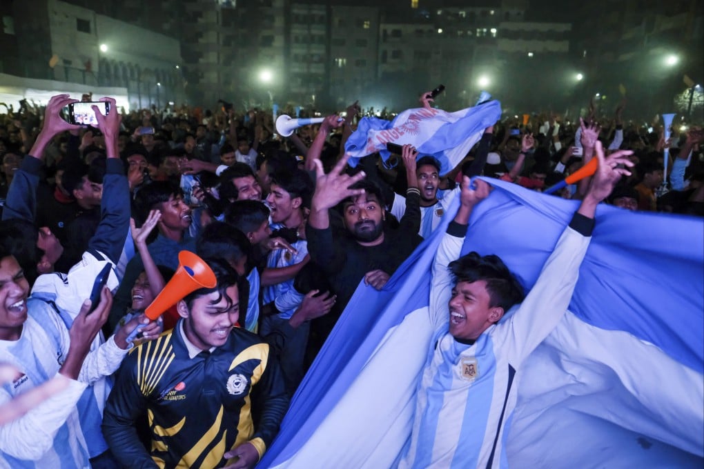 Bangladeshi fans of Argentina celebrate in Dhaka, Bangladesh, after the World Cup semi final football match between Argentina and Croatia in Qatar. Argentina defeated Croatia 3-0. Photo: AP