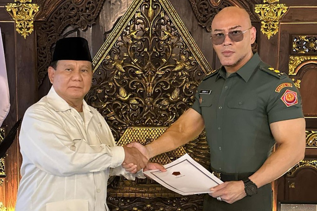 There has been public outcry in Indonesia after defence minister Prabowo Subianto (left) granted YouTuber ‘Deddy Corbuzier’ military honours. Photo: Instagram@mastercorbuzier