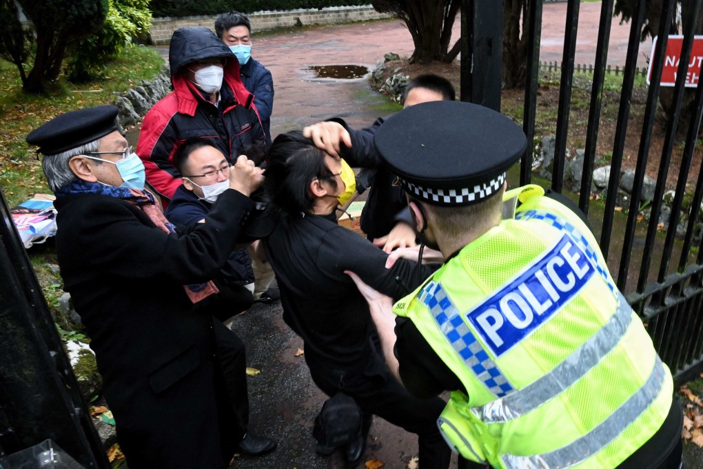 China’s embassy in Britain has rebuked the UK government for siding with “anti-China elements” over a clash in October at the consulate. Photo: AFP/The Chaser News