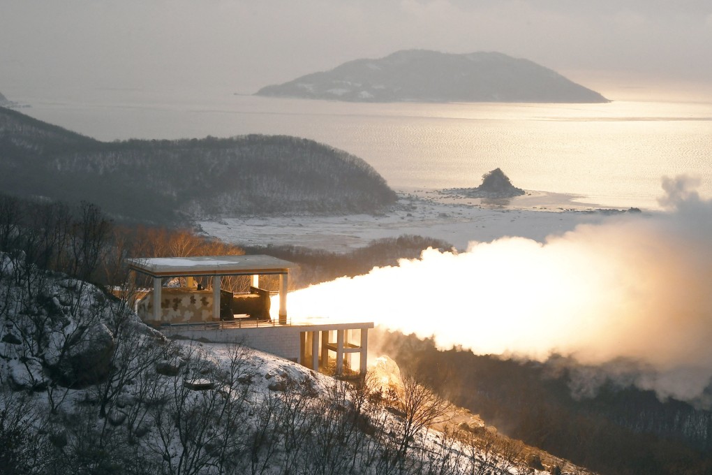 North Korea tested a “high-thrust solid-fuel motor” at the Sohae Satellite Launching Ground on Thursday. Photo: KCNA via Reuters