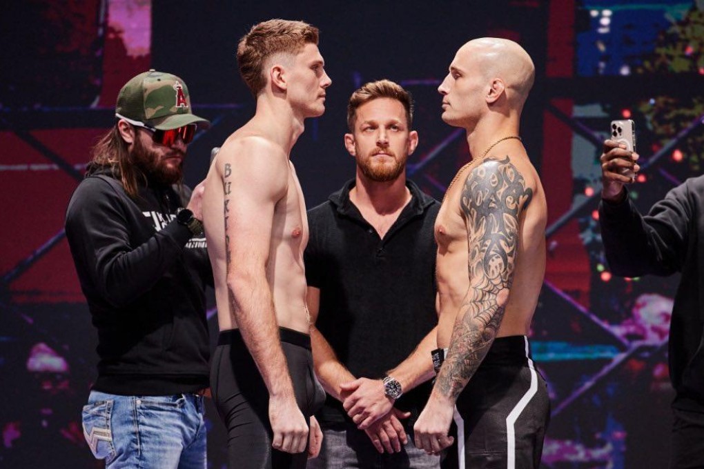 Sasha Palatnikov (right) faces off with Rob Buxton ahead of their fight at Karate Combat 37 in Orlando, Florida. Photo: Karate Combat