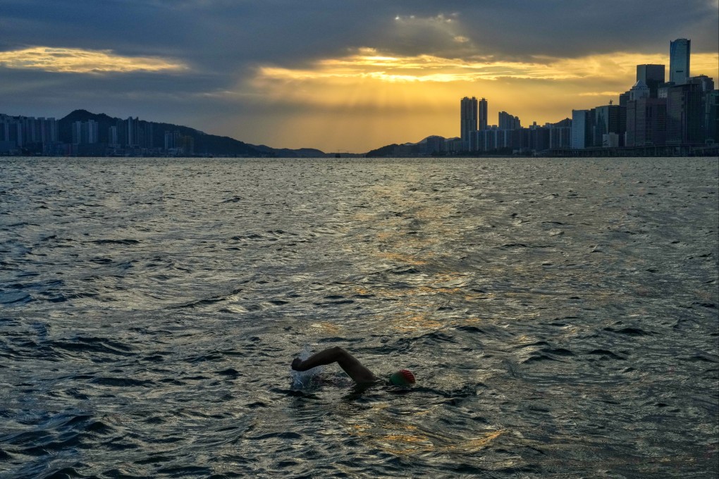 A swimmer at the Hung Hom waterfront despite the cold weather. Photo: Elson Li