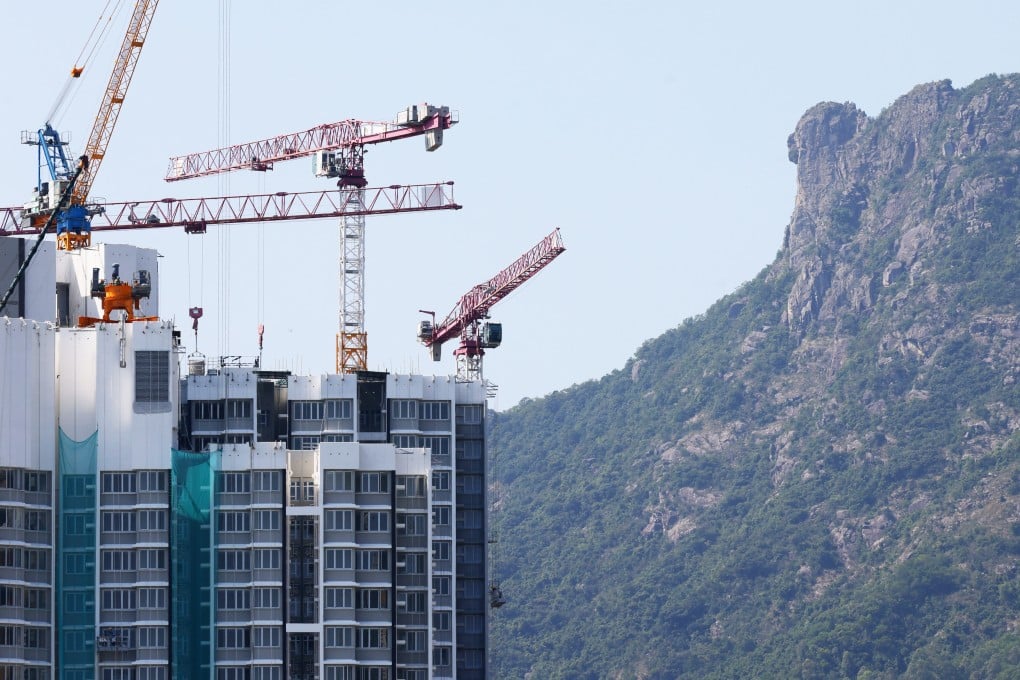 A residential building under construction, with Lion Rock Hill in the background, on October 11, 2022. Photo: Dickson Lee