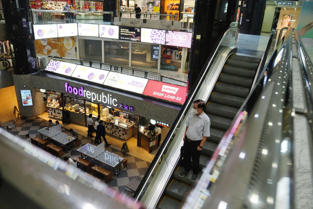 Few shoppers are seen at the Silvercord shopping centre in Tsim Sha Tsui amid the third wave of coronavirus infections in August 2020. Photo: Sam Tsang