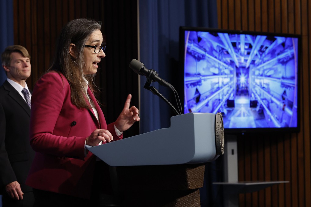 Lawrence Livermore National Laboratories Director Dr. Kim Budil announces a breakthrough in fusion research in Washington last week. Photo: Getty Images/TNS