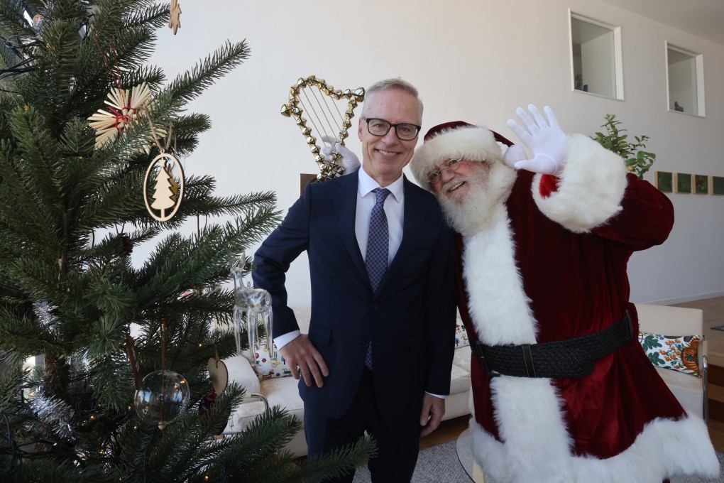 Consul General of Sweden Per Augustsson, who organised the annual Swedish Winter event, with Santa Claus. Photo: Jonathan Wong