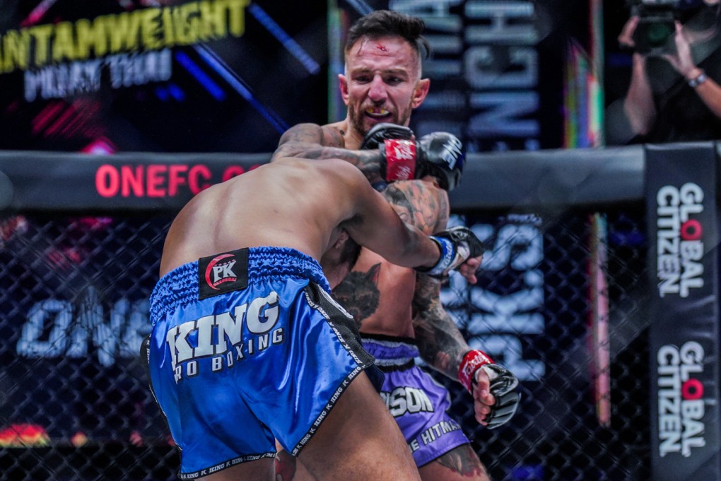 Liam Harrison punches Muanghtai at ONE 156. Photos: ONE Championship