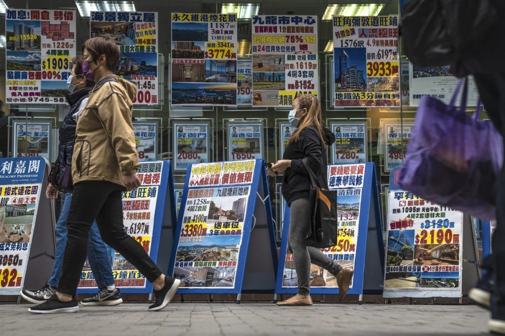 Listings for residential properties for sale at a property agency in Hong Kong. Home prices in the city have slumped this year. Photo: Bloomberg