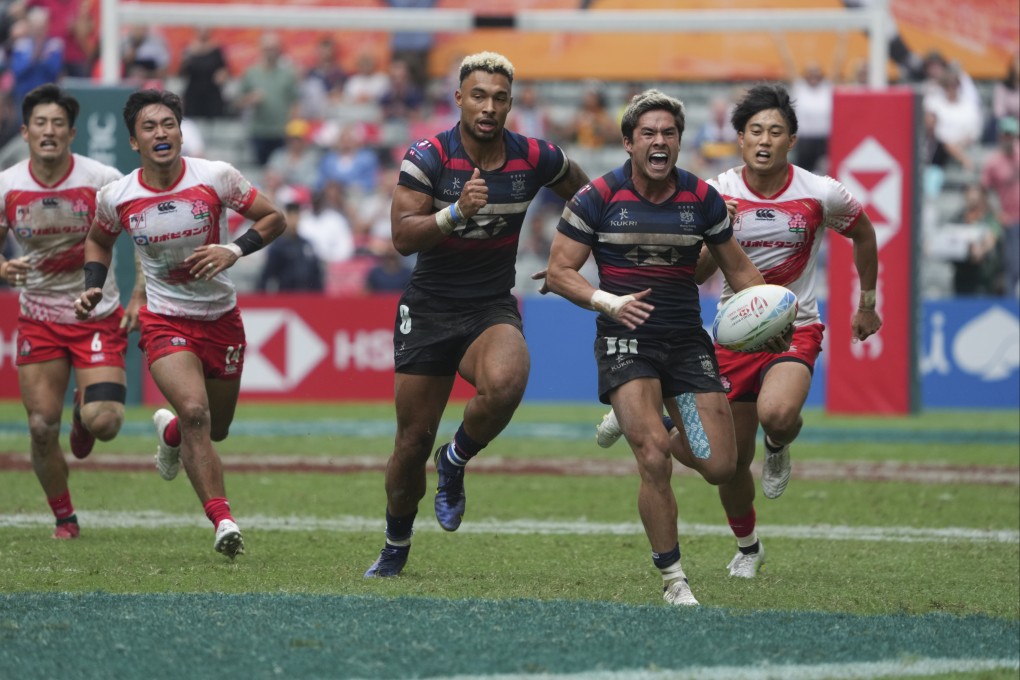 Hong Kong’s Russell Webb in action against Japan at the Cathay Pacific/HSBC Hong Kong Sevens. Photo: Sam Tsang