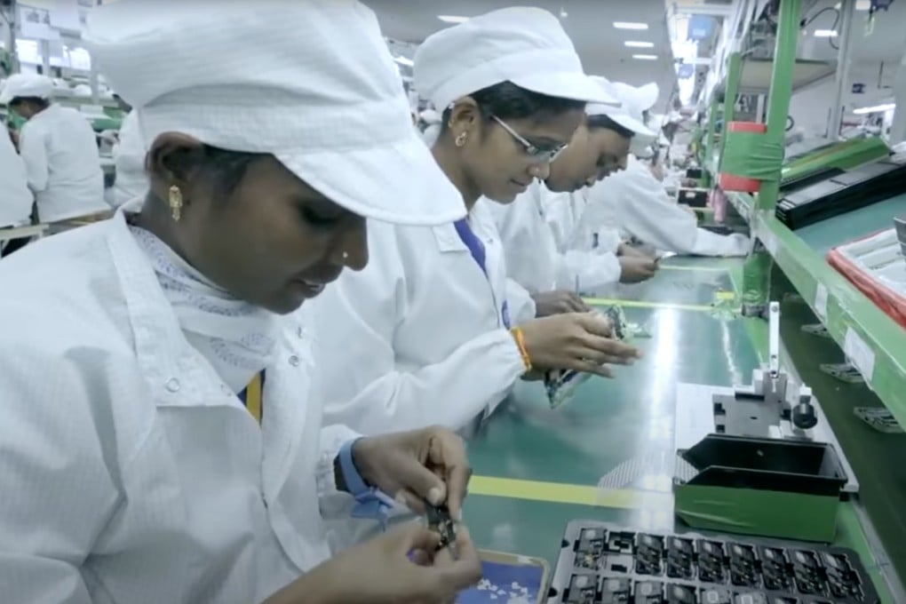 Workers are seen at an assembly line inside Foxconn Technology Group’s smartphone manufacturing complex in Sri City, a special economic zone located in Tirupati district in India’s southeastern state of Andhra Pradesh. Photo: YouTube
