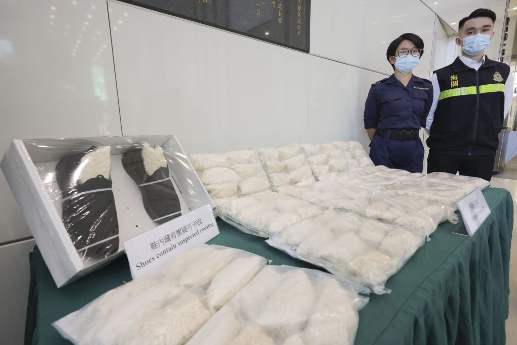 Customs seized 31kg of cocaine concealed in sports shoes. Photo: Jelly Tse