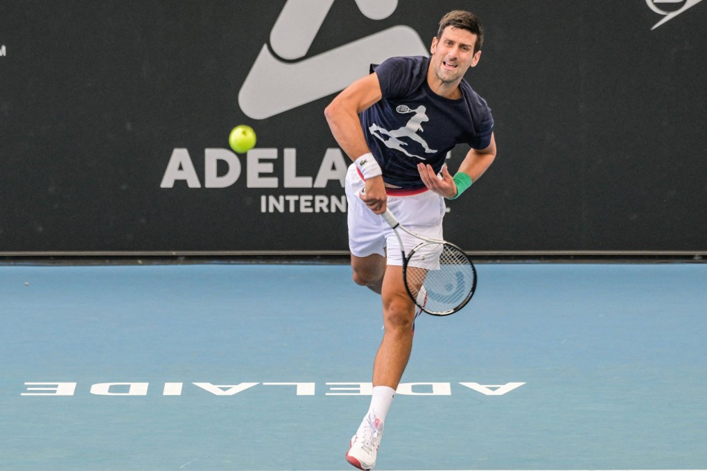 Novak Djokovic attends a training session ahead of the Adelaide International. Photo: AFP