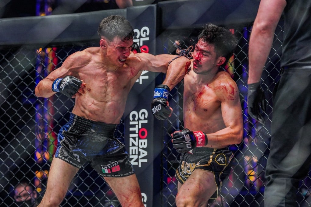 Joseph Lasiri lands an elbow on Prajanchai at ONE 157. Photos: ONE Championship.