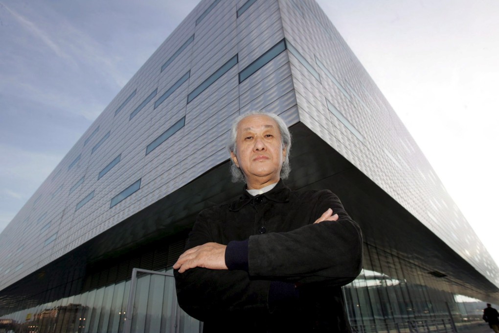 Japanese architect Arata Isozaki in front of the Palahockey palace designed with Italian architect Maggiora in Turin, Italy. EPA-EFE