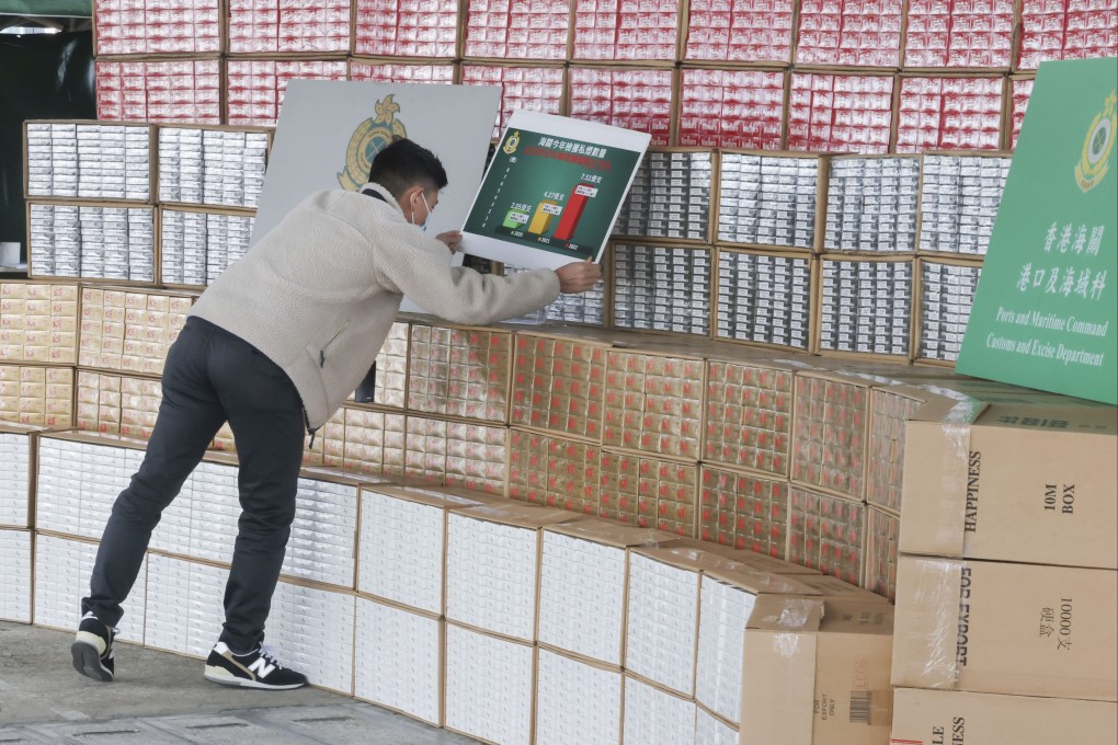 A massive haul of contraband cigarettes seized by Hong Kong customs officers. Photo: Jonathan Wong