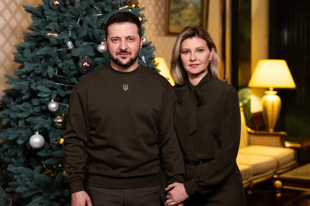 Ukrainian President Volodymyr Zelensky and his wife Olena deliver a New Year’s address to the Ukrainian people. Photo: Ukrainian presidential office via AFP