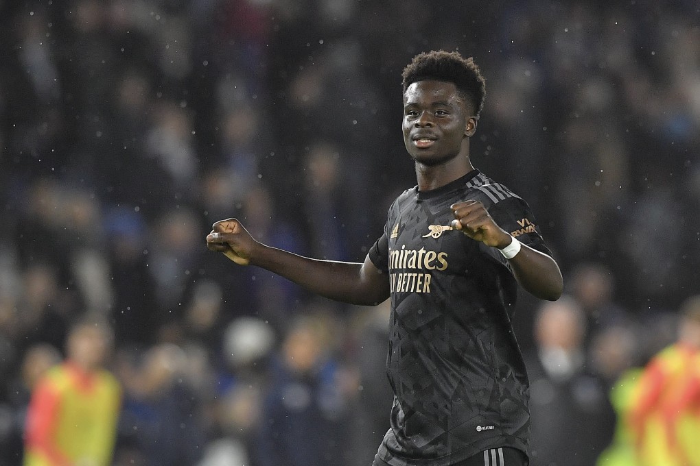 Arsenal’s Bukayo Saka of Arsenal celebrates his side’s win over Brighton. Photo: EPA-EFE