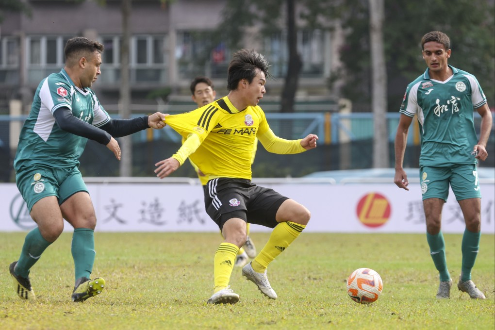 Lee Man’s Ryoya Tachibana fights for the ball during his side’s Sapling Cup encounter with Wofoo Tai Po. Photo: Yik Yeung-man