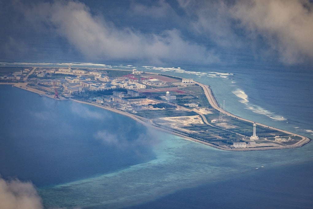 Buildings and structures are seen on the artificial island built by China in Subi Reef in October 2022, in the Spratly Islands of the South China Sea. Photo: Getty Images/TNS