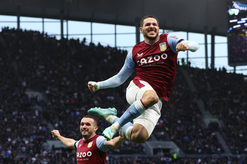 Aston Villa’s Emiliano Buendia celebrates scoring his side’s first goal against Tottenham. Photo: Reuters