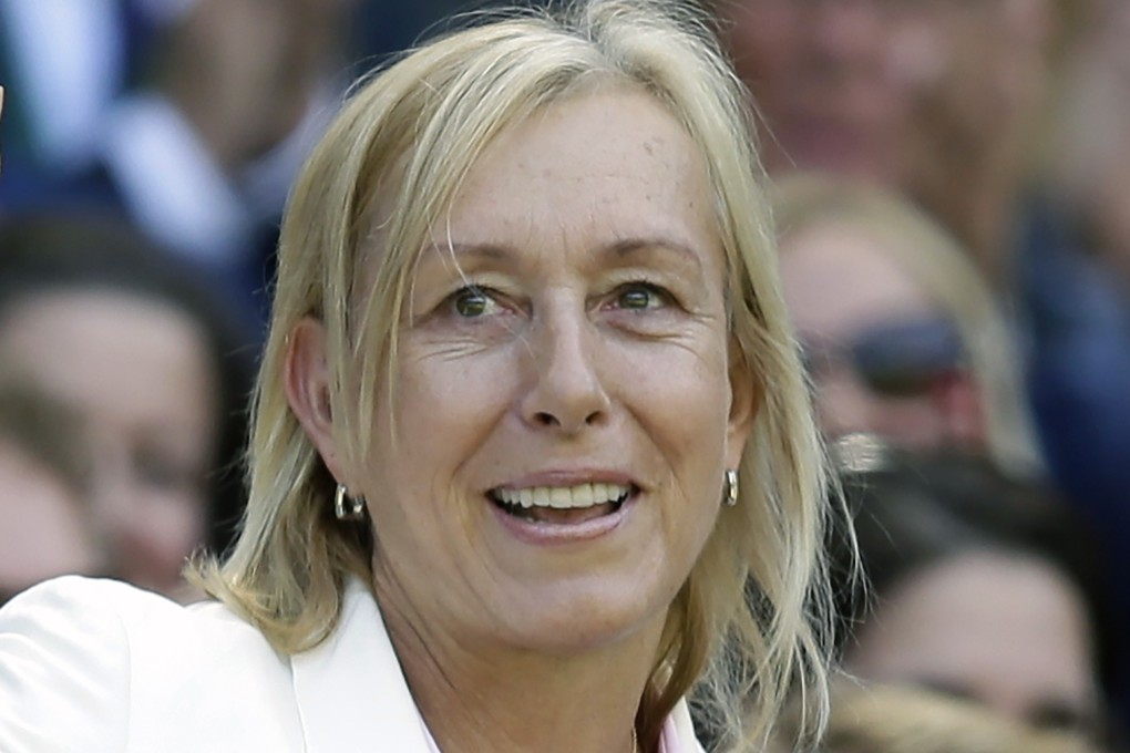 Tennis great Martina Navratilova is shown in the royal box on Centre Court at the All England Lawn Tennis Championships in Wimbledon in July 2015. Photo: AP