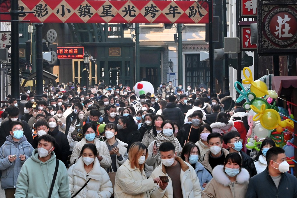 Tourists visit a movie-themed town during the new year holiday in Zhongmu county, Henan province. Photo: Xinhua