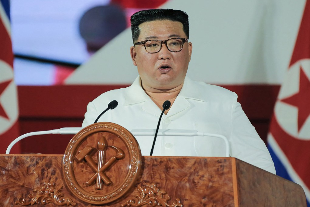 North Korean leader Kim Jong-un delivers a speech in Pyongyang. Photo: KCNA via KNS