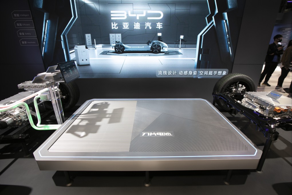 BYD’s blade battery on display at the Auto Shanghai trade show on April 25, 2021. Photo: VCG