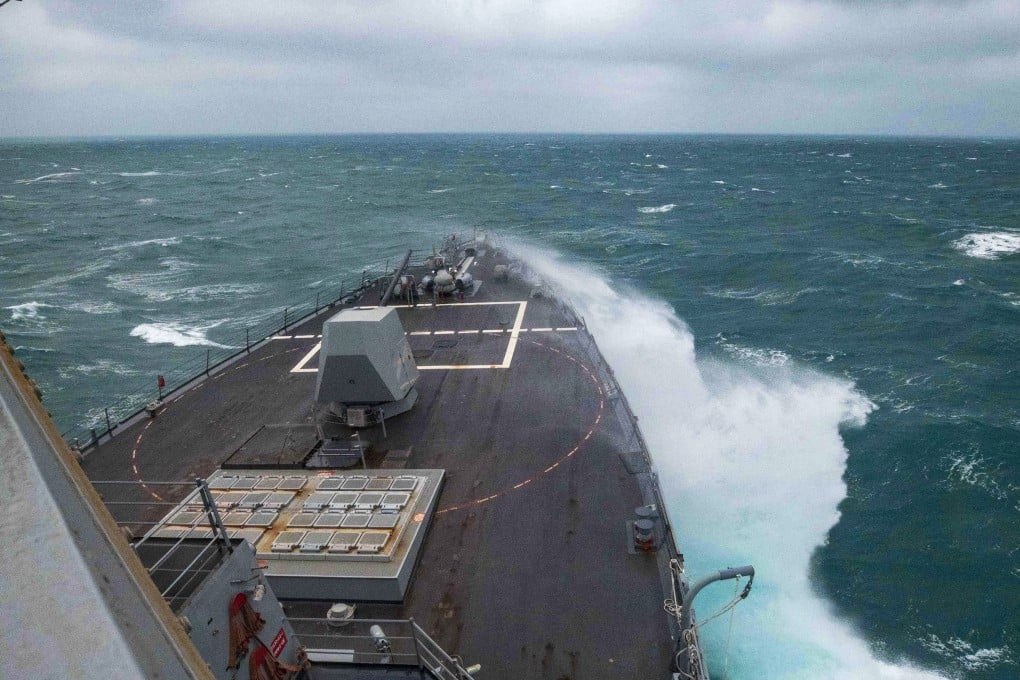 The US Navy’s Arleigh Burke-class guided-missile destroyer USS Chung-hoon sails through the Taiwan Strait on January 5. Photo: Handout