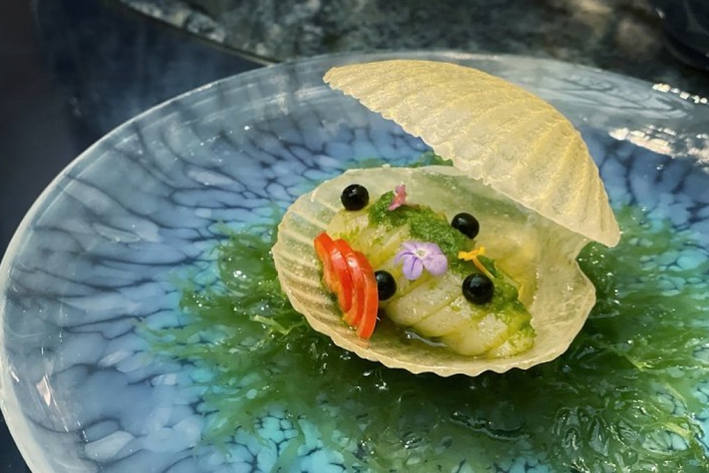 Smoked Hokkaido scallop with balsamic vinegar sauce at Pin Yue Xuan, one of the restaurants that has opened in Macau since the Covid-19 pandemic began. Photo: Pin Yue Xuan