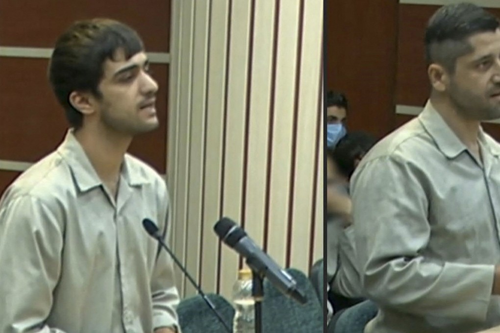 An image obtained from Iranian State TV shows Mohammad Mahdi Karami and Seyyed Mohammad Hosseini, who were hanged for killing a member of Iran’s Basij paramilitary force. Photo: AFP