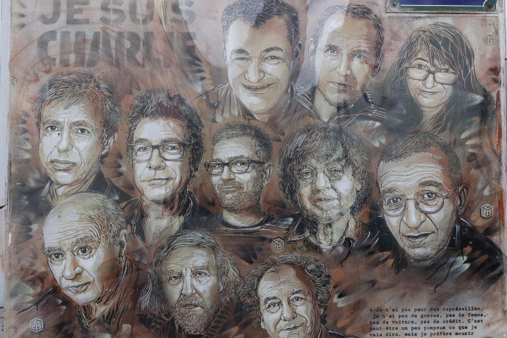 A drawing depecting eleven of the victims ahead of a ceremony marking the eigth anniversary of the jihadist attack of the satirical magazine Charlie Hebdo that killed twelve people in Paris, France. Photo: EPA-EFE