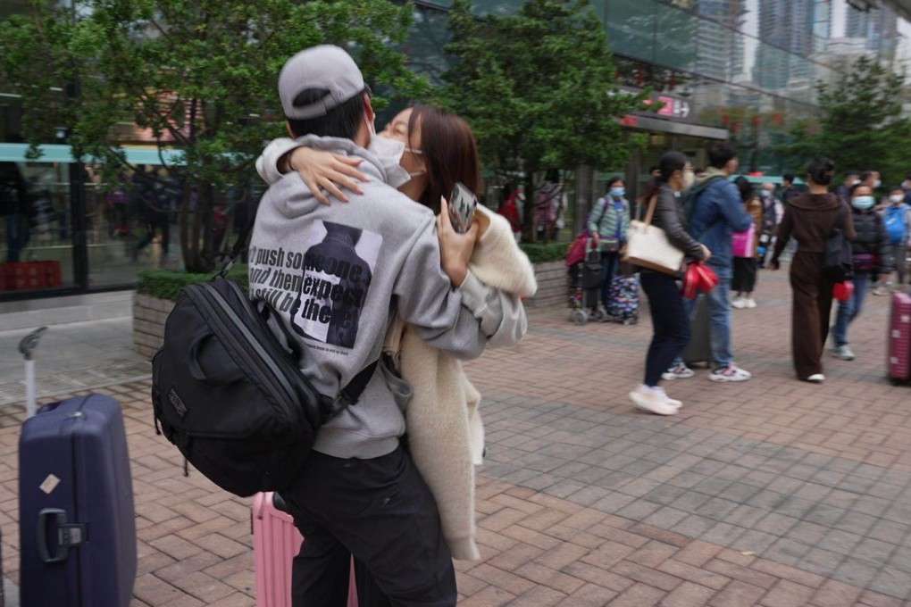 Engineer Zhou Yuhang and his girlfriend Karin Xu meet for the first time in six months. Photo: Handout