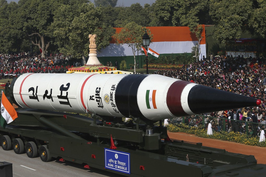 India’s long-range ballistic Agni-V missile is displayed during a Republic Day parade in New Delhi on January 26, 2013. India has successfully test-fired a nuclear-capable intercontinental ballistic missile and has pushed for further testing to verify its nuclear capabilities. Photo: AP