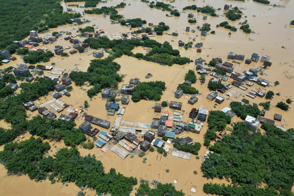 This aerial photo shows a flooded area after heavy rains in Yingde, Qingyuan city, in China’s southern Guangdong province, last year. Photo: AFP