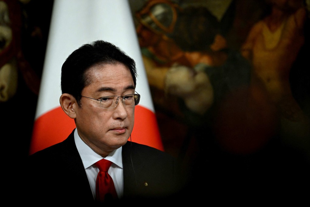 Japanese Prime Minister Fumio Kishida addresses a news conference after his meeting Tuesday with Italy’s prime minister in Rome’s Palazzo Chigi. Photo: AFP