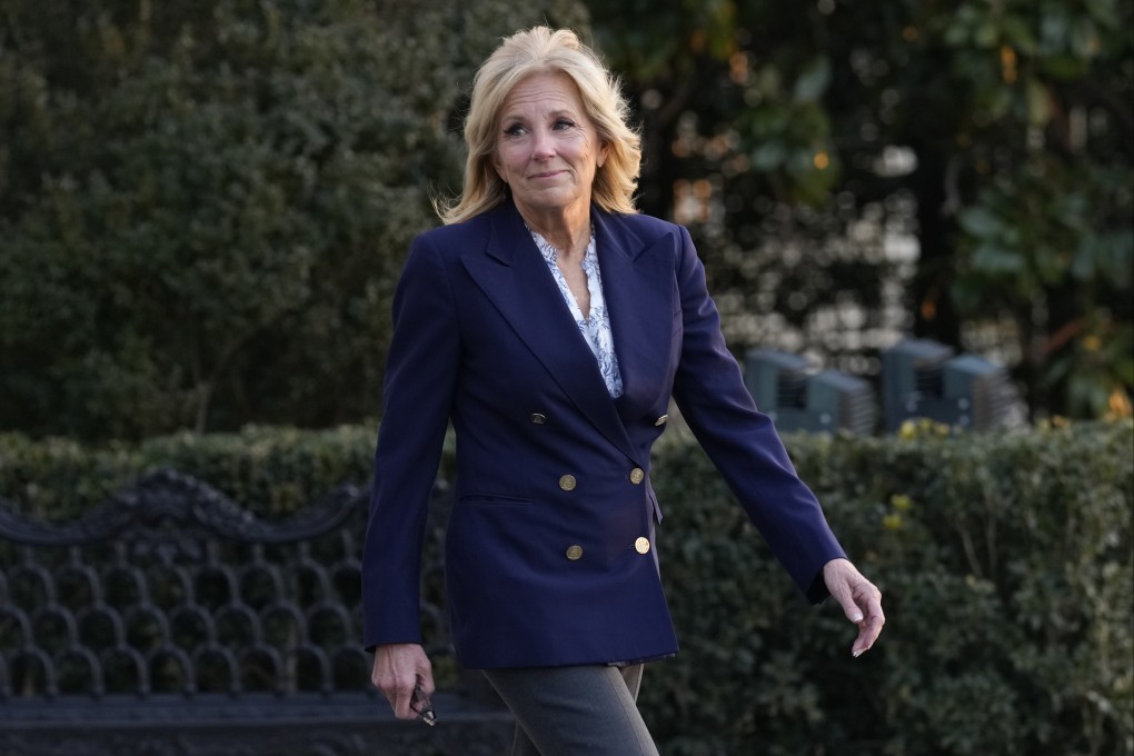 US First Lady Jill Biden walks out of the White House to board Marine One with husband President Joe Biden. Photo: AP
