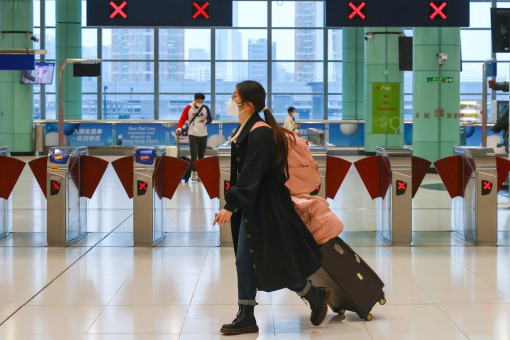 A traveller walks through Hong Kong’s Lok Ma Chau station on January 9, the first day of the Hong Kong-mainland China border reopening. Photo: Dickson Lee