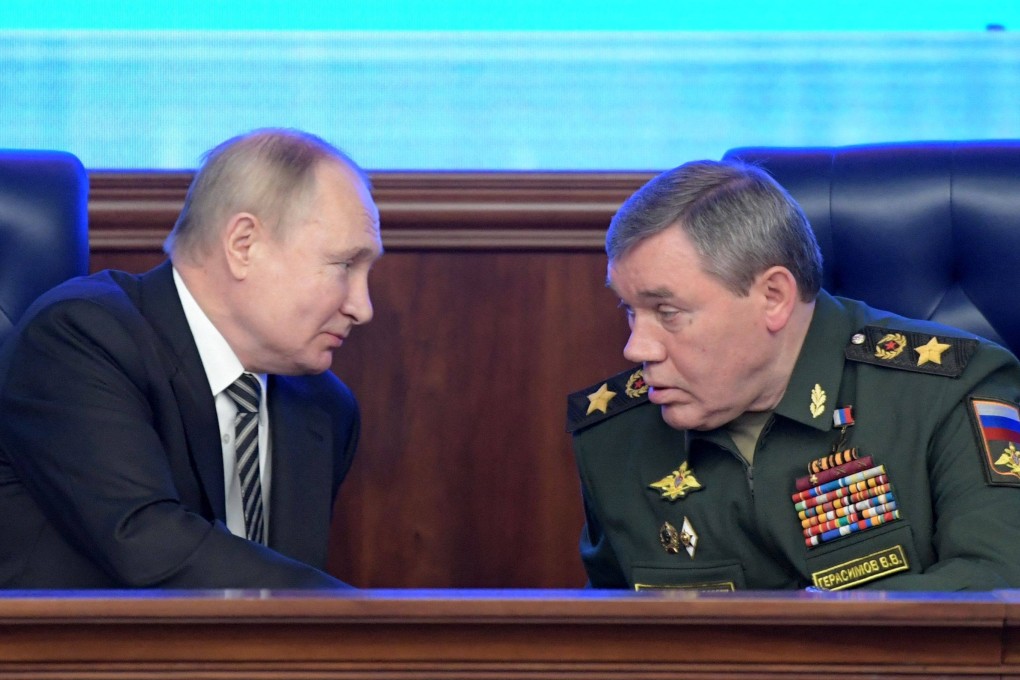 Russian President Vladimir Putin listens to Chief of the General Staff of the Russian Armed Forces Valery Gerasimov during the annual meeting of the defence ministry board in Moscow in December. Photo: Sputnik via AFP