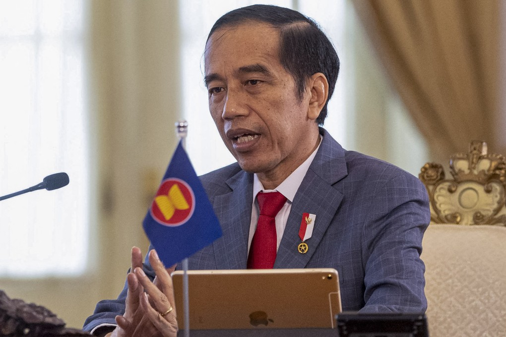 Indonesia’s President Joko Widodo attends an Asean Summit via video conference on June 26, 2020. Photo: AFP/File