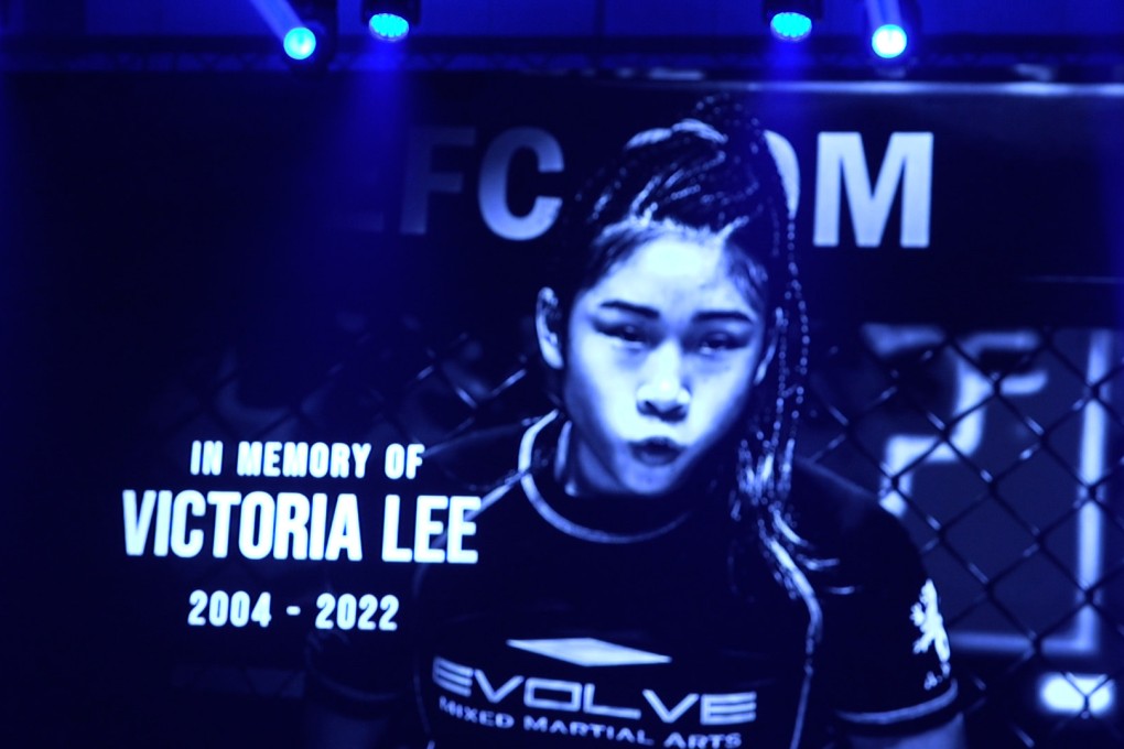 A graphic honouring Victoria Lee is shown at the ONE Fight Night 6 press conference in Bangkok. Photo: Nicolas Atkin