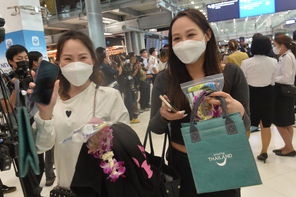 Chinese passengers arrive at the Suvarnabhumi Airport in Samut Prakan, Thailand, on Monday following China’s lifting of the travel ban. Photo: Xinhua